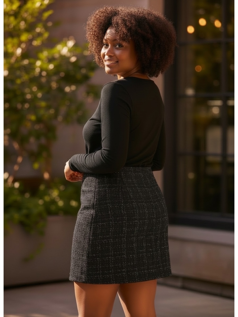 HILL HOUSE Tatiana Mini Wrap Skirt | Black Tweed | XL | NWT